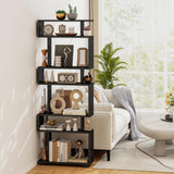 Tangkula 6-Tier S Shaped Bookcase, 64" Tall Modern Geometric Bookshelf with Anti-Tipping Kit, Home Office Freestanding Decorative Storage Display Shelf Room Divider for Living Room Study (1, Black) Tangkula