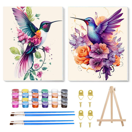 2 Pack Hummingbird Paint by Numbers with Frame, Hummingbird Paint by Numbers for Adults with Easel, DIY Crafts Painting by Number for Gift Home Wall Decor 8x12inch hkejoi