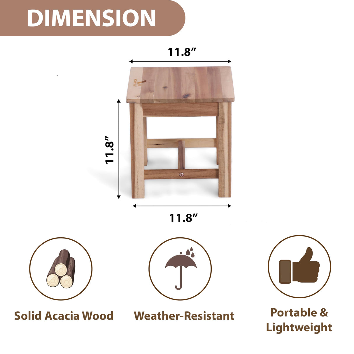 VICTORY RELAX 12 Inch Wooden Step Stool, Small Nature Beach Chair Under Desk, Indoor Acacia Wood Short Footstool for Living Room, Kitchen, Bathroom VICTORY RELAX