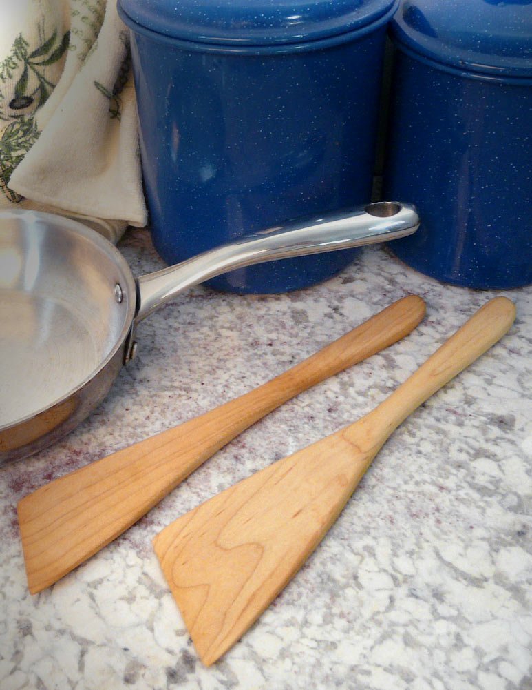 American Made Natural Hard Maple Wood Angled Spatulas, Set of 2 Modern Artisans