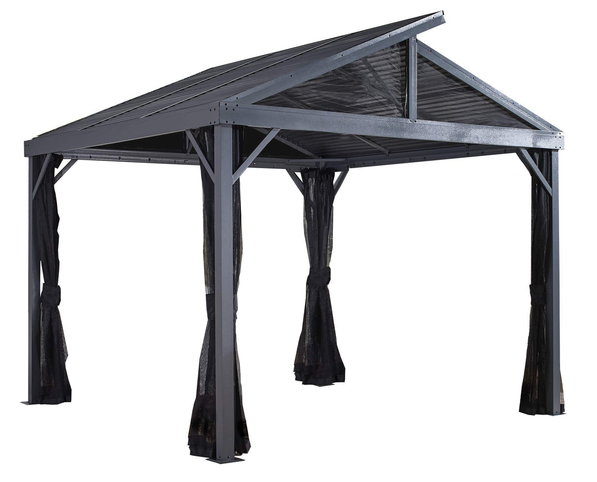 Sojag 10' x 10' Sanibel II Hardtop Gazebo Outdoor Weather-Resistant Aluminum Frame Sun Shelter with Mosquito Netting Light Grey Sojag