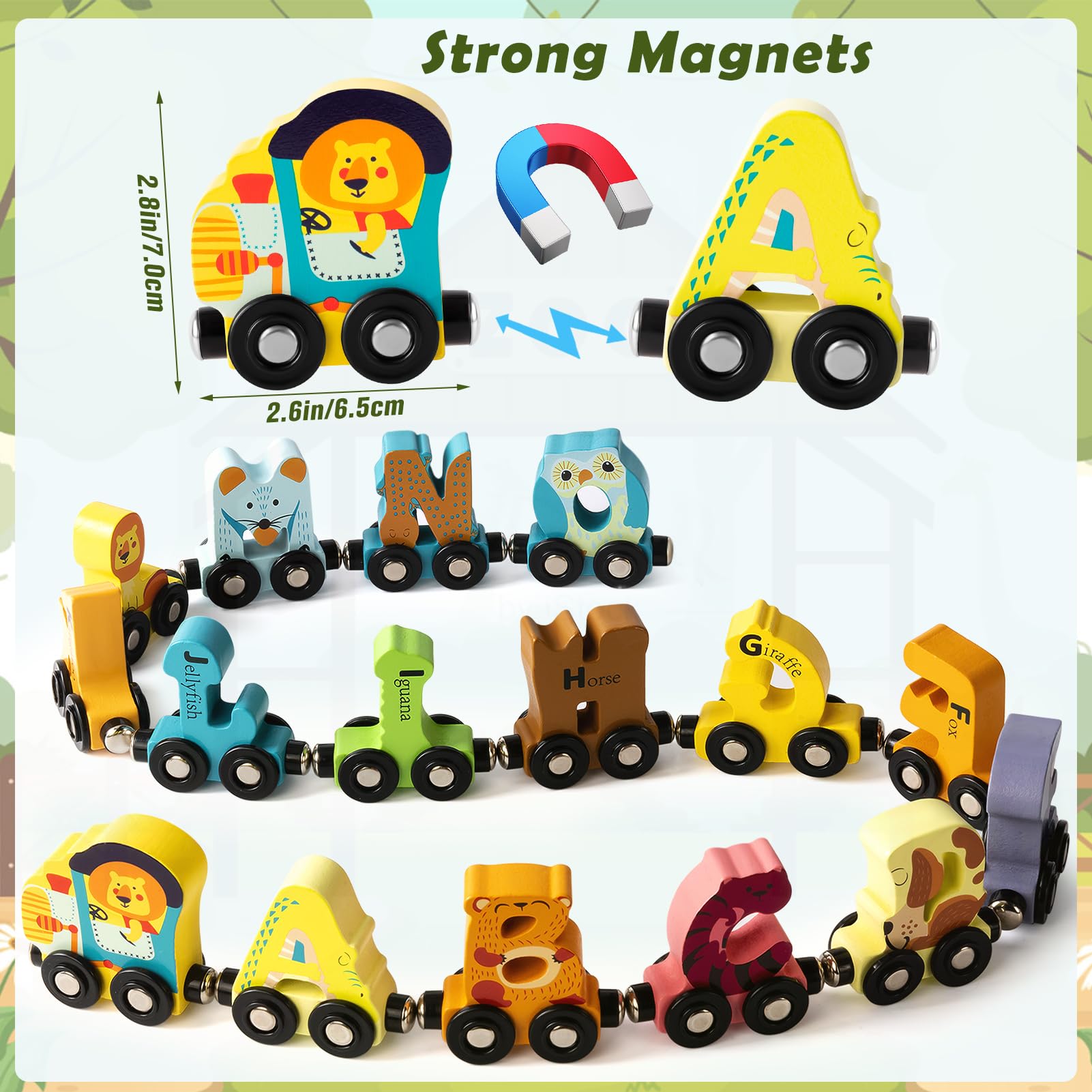 Atoylink Wooden Train Set for Toddler Toys Aged 3-5, 27 Pcs Large Magnetic Alphabet Animals ABC Learning Train Toy Kids Educational Montessori Toys for 3 4 5 Year Old Boys Girls Birthday Gift - WoodArtSupply