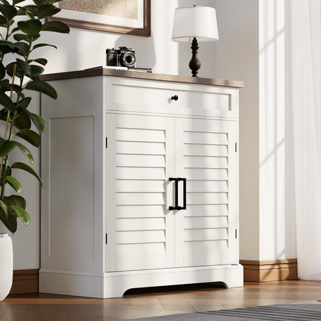 ChooChoo Farmhouse Shoe Cabinet with Doors, 4-Tier Shoe Storage Cabinet with Drawer and Shelves, Wooden Shoe Rack Organizer for Entryway, Hallway, Closet, Soft White & Brown ChooChoo