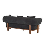 Christopher Knight Home Yule Living Room Wooden 3-Seater Sofa, Boucle Fabric Upholstered Lounge Sofa Couch, Home Office/Bedroom Sofa Chair with Accent Pillow, Comfy Reading Cloud Sofa, Black + Brown Christopher Knight Home