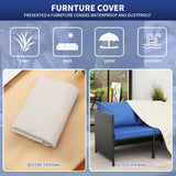 Valita 3-Piece Outdoor PE Rattan Furniture Set Patio Black Wicker Conversation Loveseat Sofa Sectional Couch Royal Blue Cushion Valita