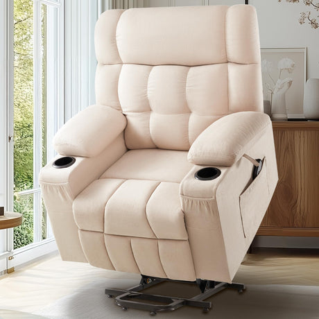 Jocisland Large Power Lift Recliner Chairs for Adults, Lazy Boy Reclining Chair for Elderly, Electric Recliners Sofa with Cupholder, Remote Control, Side Pockets for Living Room Bedroom (Beige) Jocisland