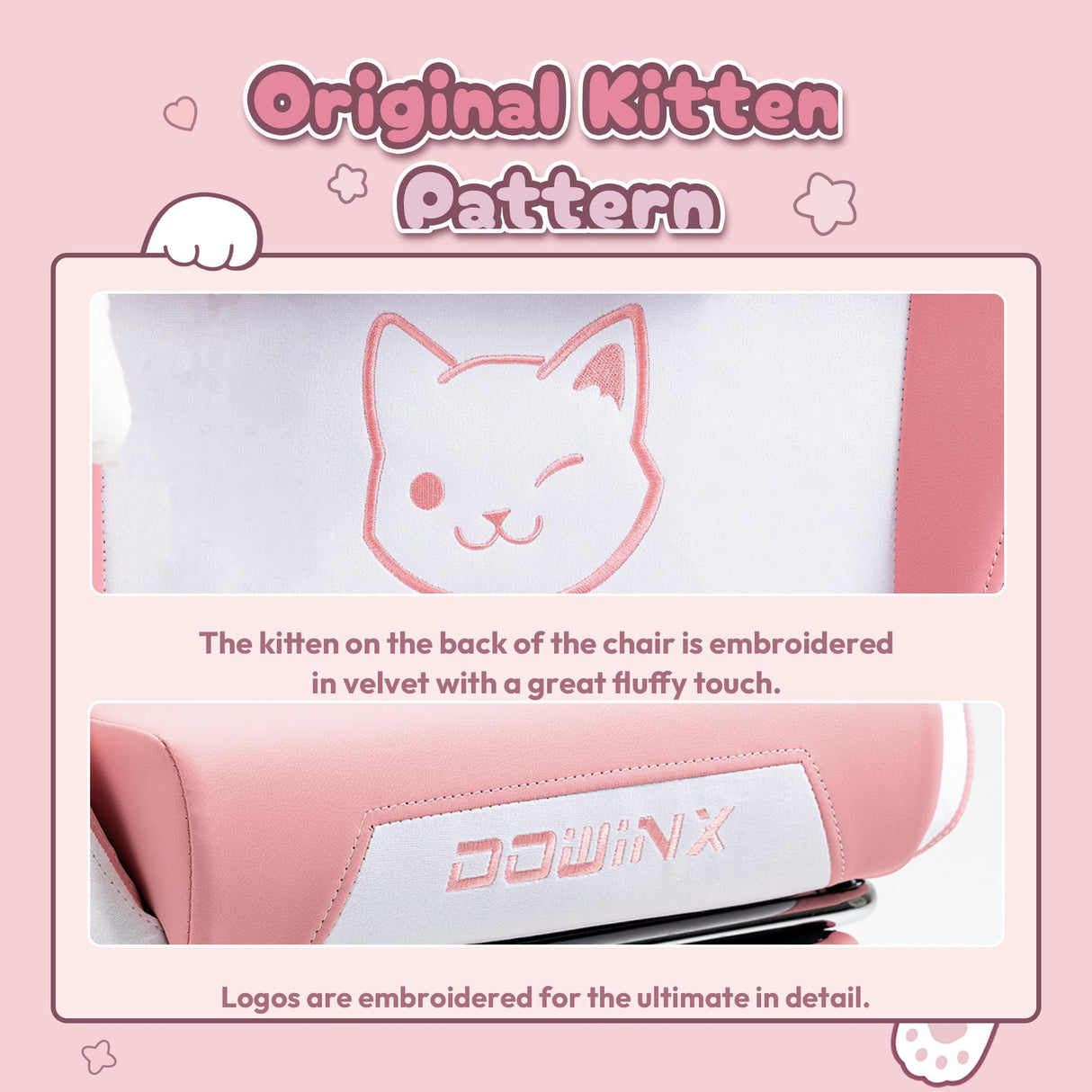 Dowinx Gaming Chair Cute with Cat Ears and Massage Lumbar Support, Ergonomic Computer Chair for Girl with Footrest and Headrest, Comfortable Reclining Game Chair 290lbs for Adult, Teen, Pink Dowinx