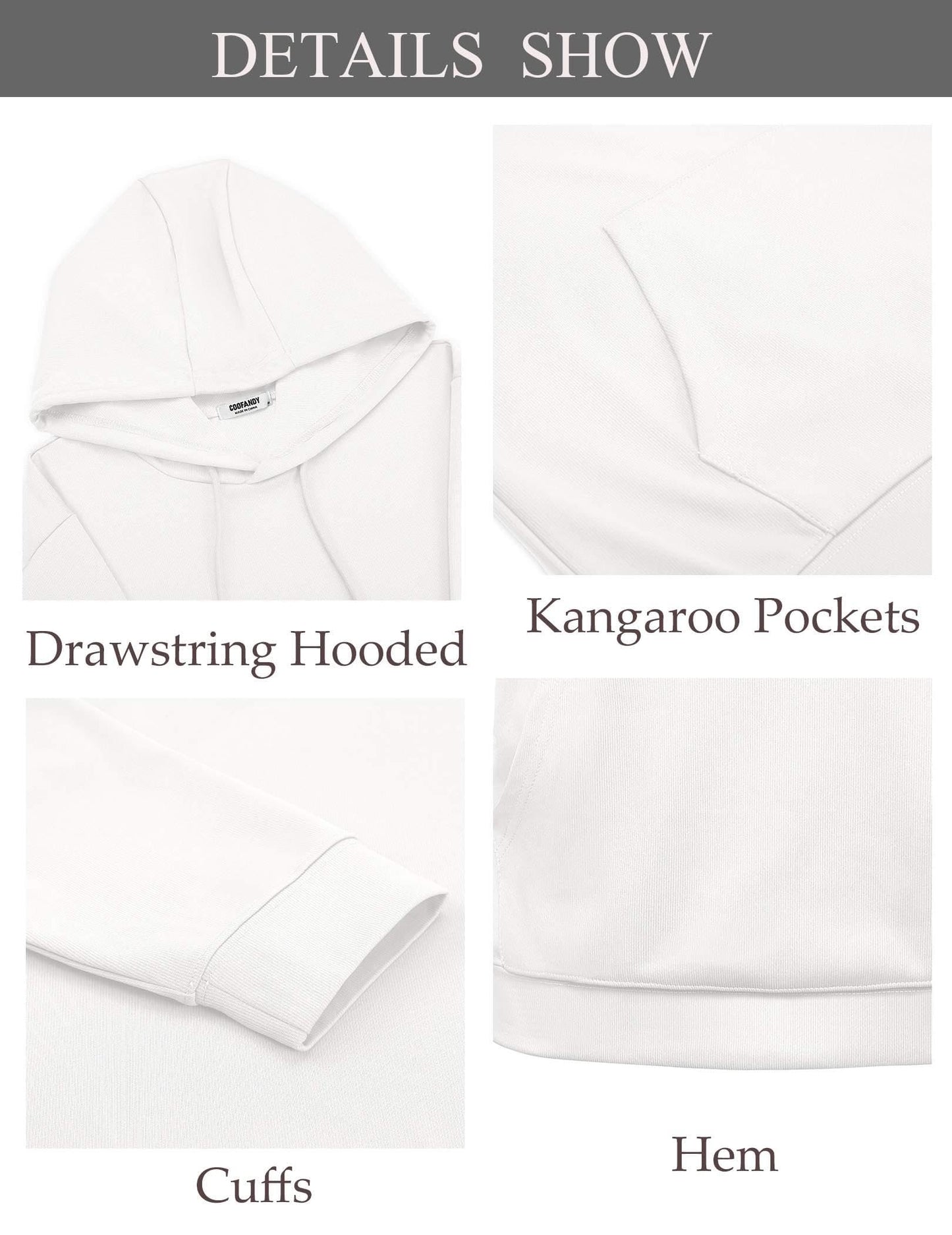 COOFANDY Men's Workout Hoodie Lightweight Gym Athletic Sweatshirt Plain Pullover Hooded Sweatshirt with Kangaoo Pocket White