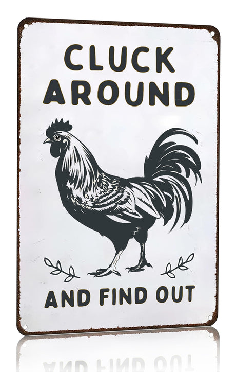 Smilelife Funny Chicken Gifts Chicken Cluck Around and Find Out Tin Sign for Home Farm Chicken Coop Farmhouse Kicthen Garden Decor 8 X 12 Inch (3020) Smilelife