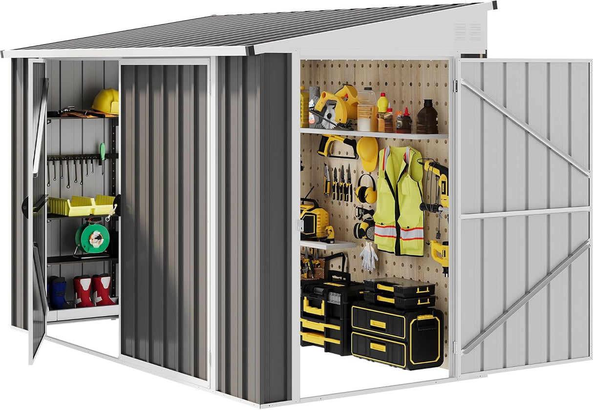 DWVO 8x4 FT Outdoor Weatherproof Storage Shed, Secure Metal Bike Shed w/Lockable Entry, Garden Storage Solution for Lawn Equipment, Tools, Waste Bin, Dark Gray DWVO