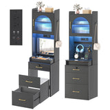 NUNU LAB Small Vanity Desk with Mirror and Lights, 3 in 1 Tall Makeup Vanity Set with Charging Station, Compact Mini Corner Vanity Set Dressing Table for Bedroom Checkroom NUNU LAB