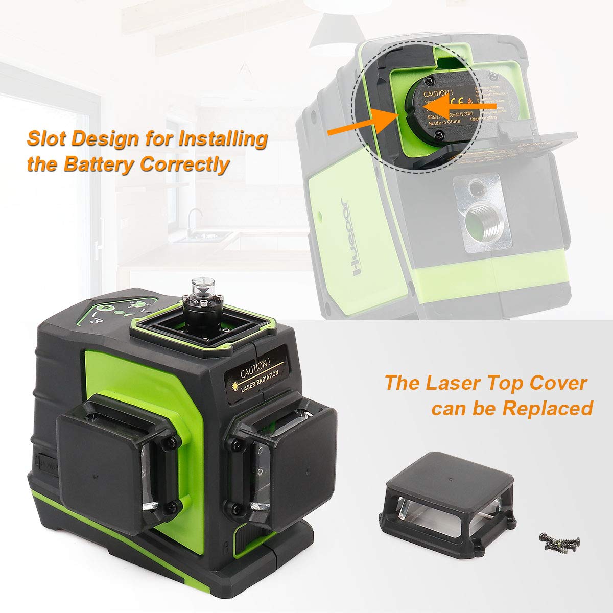 Huepar 3D Green Beam Self-Leveling Laser Level 3 x 360 Cross Line Three-Plane Leveling and Alignment Tool -Two 360 Vertical and One 360 Horizontal Line -Magnetic Pivoting Base GF360G - WoodArtSupply