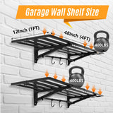 Leekimid 2-Pack 1X4 FT Garage Shelving Wall Mounted Holds Up to 800 Lbs Heavy Duty Wall Shelf, Black Metal Floating Adjustable Wall System Shelves for Garage Storage, Shed Leekimid