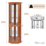 CKEASEAN Corner Curio Cabinet, 70" H Lighted Glass Display Cage with Tempered Glass Doors and Adjustable Shelves, Bulb Inclued, Wine Bar China Cabinet for Living Room Liquor Storage (Dark Oak) CKEASEAN