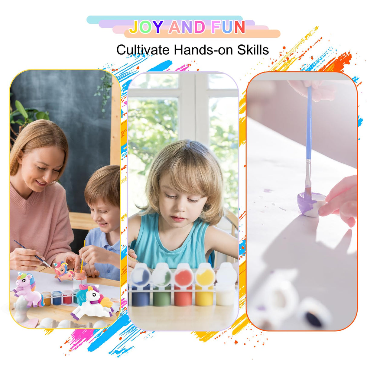 DIY Unicorn Painting Kit - Arts & Craft Set with 6 Plaster Unicorn Mold Fridge Magnets, 6 Paint Pots, 2 Brushes & 1 Scraper, Used in Living Room, Canteen, Creative Gift for Girls Angerbaby