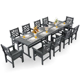 HDPE Dining Table Set for 10,12-Piece Outdoor Table and Chairs Include 10 Dining Chairs and 2 Pcs 62.5" Patio Dining Table with Umbrella Hole (Gray) AZXZCS
