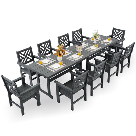HDPE Dining Table Set for 10,12-Piece Outdoor Table and Chairs Include 10 Dining Chairs and 2 Pcs 62.5" Patio Dining Table with Umbrella Hole (Gray) AZXZCS