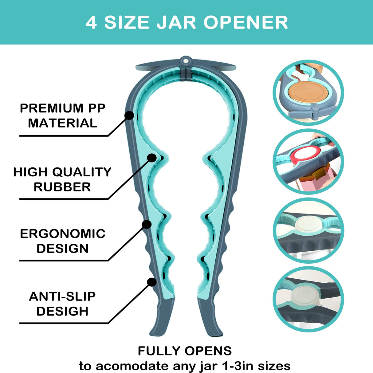 Jar Opener for Weak Hands, Seniors with Arthritis, 5 in 1 Multi Function Bottle Opener Lid Opener For Arthritic Hands with Non Slip Rubber Jar opener Gripper Pad HUMANFUN