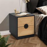 LuxenHome Night Stand, Mid Century Modern Nightstand with 2 Drawers, Boho Bedside Table with Bamboo Strips Pattern, Small End Tables Living Room or Bedroom, Small Side Table with Storage, Black/Brown LuxenHöme