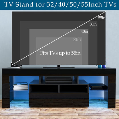 Vinctik 6&Fox LED Black TV Stand for 50/55/60inch TV,Modern Entertainment Center with Storage Drawers and LED Light,High Glossy TV Console,TV Table Media Furniture (51inch, Black 2) - WoodArtSupply