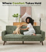 Tbfit 77.2" W Linen Sofa Couch, Mid Century Modern Decor Loveseat Couches for Living Room, Button Tufted Upholstered Small Couch for Bedroom, Solid, and Easy to Install Love Seats Furniture, Green Tbfit