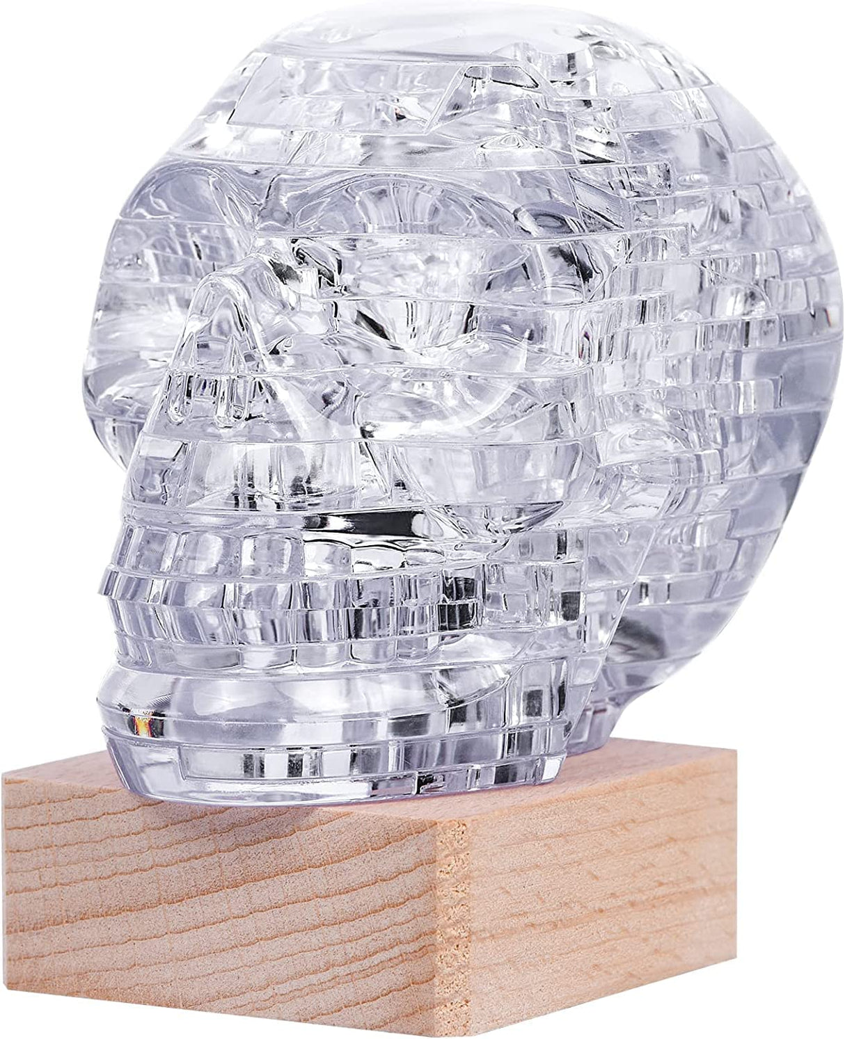 3D Skull Crystal Puzzle, 3D Puzzle Crystal Assembly Brain Teaser with Light-Up Wood Base, Plastic Crystal Puzzle, Fun Model Toy Gift Decoration for Adults & Kids Age 14 and Up, Clear, 49 Pieces SIRPERICE