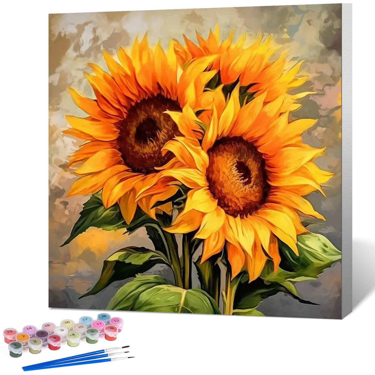 Fountor Framed Paint by Numbers Kit for Adults Beginner & Kids Ages 8-12, Sunflower Paint by Number with Frame, Easy Acrylic Watercolor Sunflower Painting by Numbers Kit on Canvas 10x10 inch Fountor