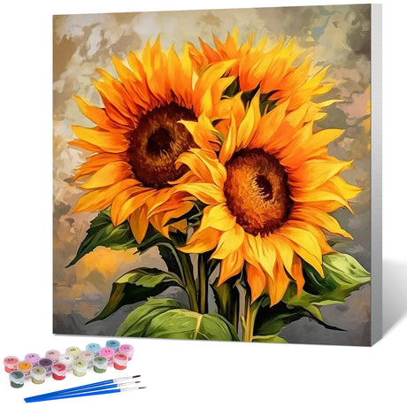 Fountor Framed Paint by Numbers Kit for Adults Beginner & Kids Ages 8-12, Sunflower Paint by Number with Frame, Easy Acrylic Watercolor Sunflower Painting by Numbers Kit on Canvas 10x10 inch Fountor