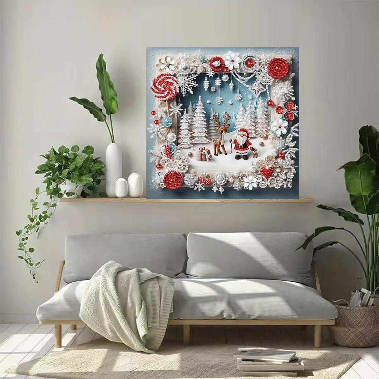 ZHUDENGXJL 5D Special Shape Diamond Art Kits for Beginners, Picture Frame Scene Diamond Painting Kits for Adults,DIY Crystal Rhinestones Diamond Painting for Santa Elk Home Wall Decor 12×12Inch ZHUDENGXJL