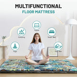 Zelladorra Japanese Floor Mattress Futon Mattress Twin, Anti Slip Floor Futon Mattress Sleeping Mat Foldable Floor Mattress for Camping and Guest, Boho Green Checkered Zelladorra