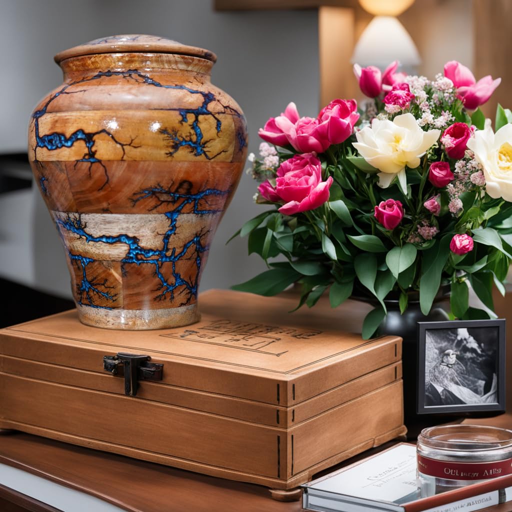Generic Best Urn for Human Ashes Large Wooden urn for Cremation Adult urn Box for Ashes Personalized Wooden urn Burial urn for Funeral Wood Box (Large 200 lbs), Blue Resin, blueresin-01 Generic