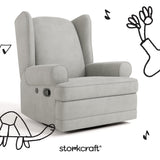 Storkcraft Serenity Upholstered Swivel Glider with USB Charging Port (Steel) – Fully Upholstered Wingback Nursery Glider Recliner with Manual Recline Function, 2 USB Charging Ports, 360 Swivel Base Storkcraft
