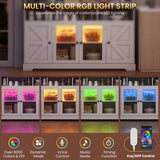 Hasuit Farmhouse Sideboard Buffet Cabinet with Goblet Holder & Power Outlet, Coffee Bar Storage with RGB LED Light and Adjustable Shelf for Kitchen Living Room (White) Hasuit