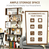 IFANNY 6 Tier Bookshelf, S Shaped Bookcase w/Staggered Storage Shelves, Display Shelf and Room Divider, Librero para Habitacion, Book Shelf for Bedroom, Living Room, Home Office (Rustic Brown) IFANNY