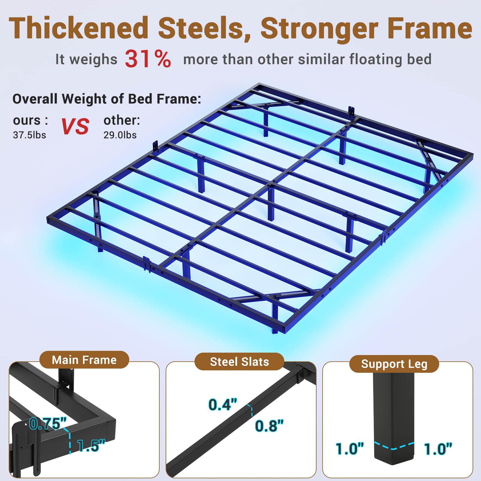 Hasuit Modern Floating Full Bed Frame with LED Lights - Easy Assembly, No Box Spring Needed - WoodArtSupply