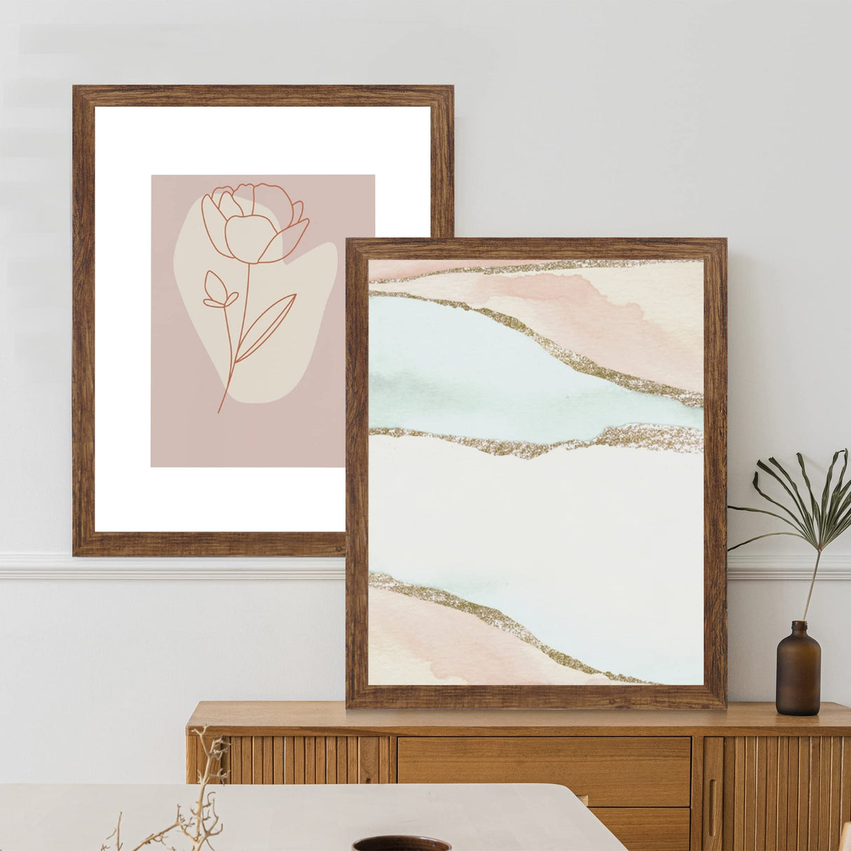 Hongkee 16x20 Frames Set of 2, Rustic Brown Wood Style - Display 16 x 20 Picture without Mat or 11x14 Picture with Mat, Wall Mounting Horizontal and Vertical Hongkee