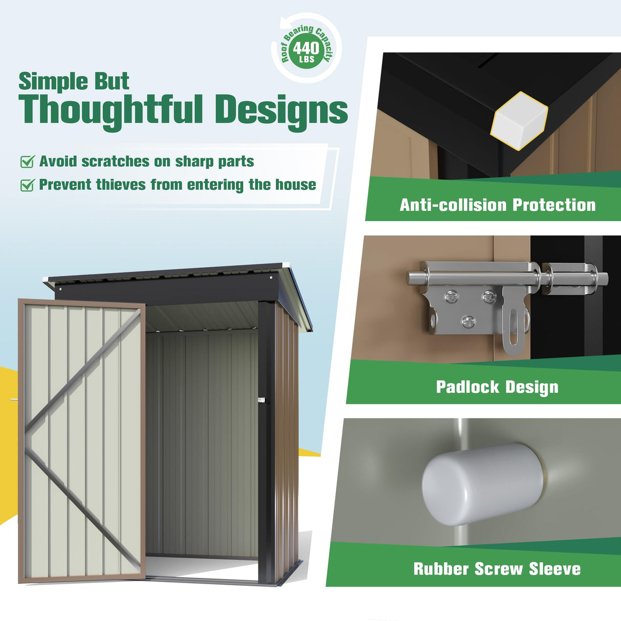 Flamaker Storage Shed Waterproof Metal Garden Shed with Lockable Door Utility Tool Shed Outdoor Storage for Backyard, Patio and Lawn (5 x 3 FT) Flamaker