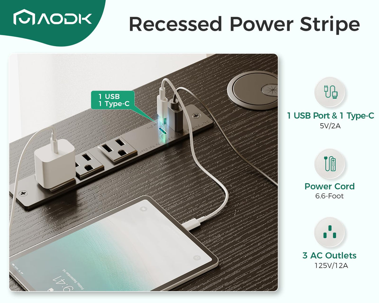 AODK 48 Inch Black Gaming Desk with Fabric Drawers, Power Outlets, and Storage Shelves AODK