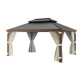 BELLEZE 12 x 16ft Hardtop Gazebo, Widen Pole Outdoor Canopy, Aluminium Frame Galvanized Steel Double Roof Waterproof Gazebo Tent with Nettings and Curtains for Patio, Backyard, Deck, Lawns, Garden BELLEZE