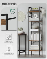 Hzuaneri Bookshelf, Book Shelf, Industrial Bookcase with 2 Hooks, Coner Shelf Storage Organizer for Home Office, Living Room, Bedroom, Kitchen, 5-Tier Rustic Brown BC10501B Hzuaneri