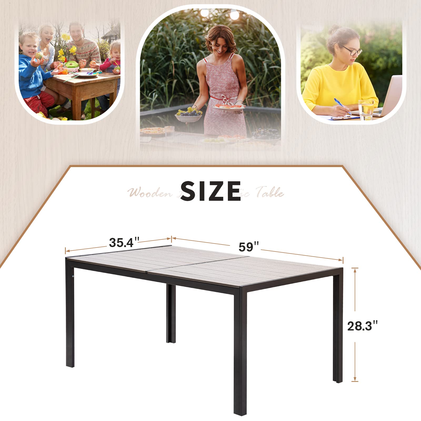 Devoko Patio Dining Table for 6 Outdoor Patio Table 59" x 35" Weather-Resistant Rectangular Table for Deck, Garden, Backyard - WoodArtSupply