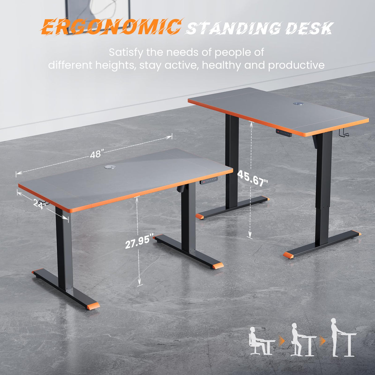 SIAGO Electric Standing Desk Adjustable - 48 x 24 Inch Sit Stand up Desk with Cable Management - 3 Memory Preset Adjustable Height Table SIAGO