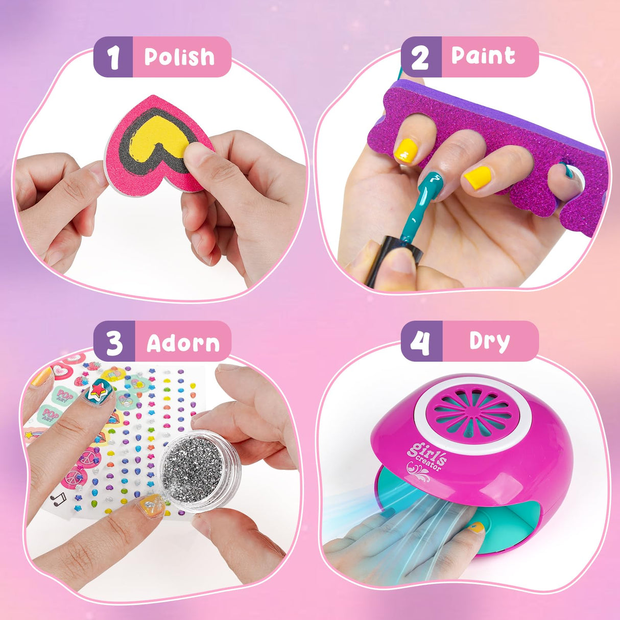 Kids Foot Spa & Nail Kit - Kids Spa Day Kit for Girls with Mask Foot Bath and Nail Dryer - Manicures Pedicure Toy Kit Nail Art Salon Girl Stuff - Christmas Birthday Gifts for 6 7 8 9 10-12 Year Old Dreamon