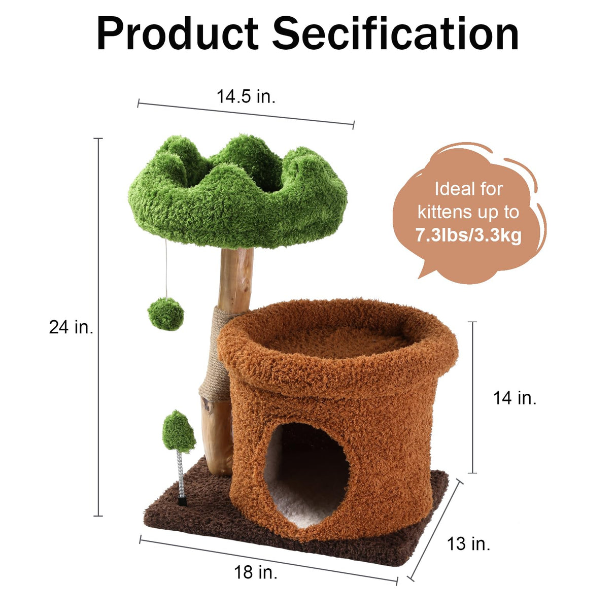 Small Cat Tree for Indoor Cats Large Adult, Cats Climbing Tower with Scratching Post, Cat Condo, Green Wood Cats Tree, Flower Cat Trees, Modern Cute Cat Tree with Dangling Ball (Mnit Green) Yungaspy