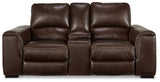 Signature Design by Ashley Alessandro Contemporary Tufted Leather Power Reclining Loveseat with Console and Adjustable Headrest, Dark Brown Signature Design by Ashley