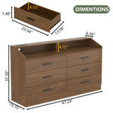 Gyfimoie 6 Drawer Dresser with Power Outlet, Chest of Drawers with LED Light, Modern Dresser with Open Storage Cubby, Double Wide Dressers Organizer for Bedroom, Living Room, Entryway,Hallway Gyfimoie