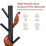 Azaeahom Wooden Coat Rack, Free Standing Coat Rack with 8 Hooks 3 Adjustable Heights for Clothes, Hats, Handbags, Coat Tree Easy Assembly for Entryway, Bedroom, Hallway, Office (New Black) Azaeahom