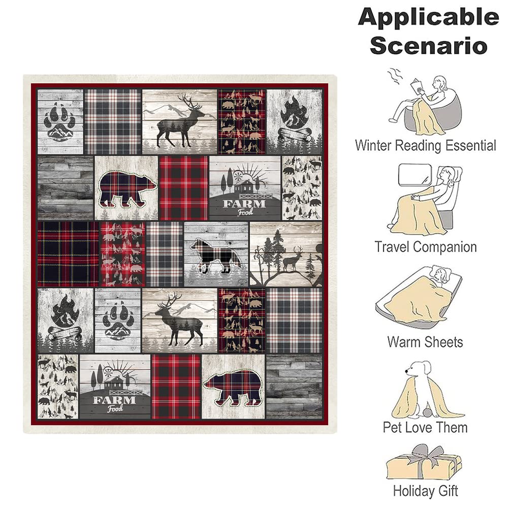 Belperan Wolf Bear and Deer Throw Blanket Rustic Cabin Decor Woodland Blanket Plaid Christmas Blanket Gifts for Women Southwestern Farmhouse Decor for Couch Bed Livingroom Belperan
