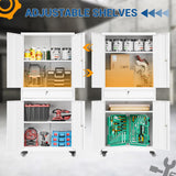 Fesbos 73" Metal Cabinet-White Heavy Duty Rolling Storage Cabinet Steel Tool Cabinets with Wheels, Shelves, Lockable Doors and Drawers- for Garage, Pantry, Warehouse Home Office- Assembly Required Fesbos