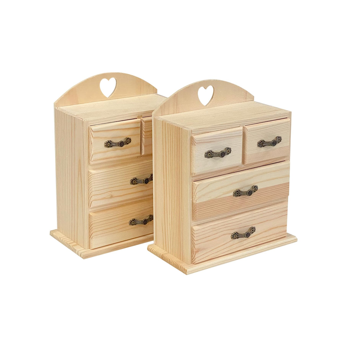 Pack of 2 Unfinished Wood box with Mini Drawers for Jewellery,Small Wooden Organizer Storage Box for Crafts Hobbies DIY Project Cregugua